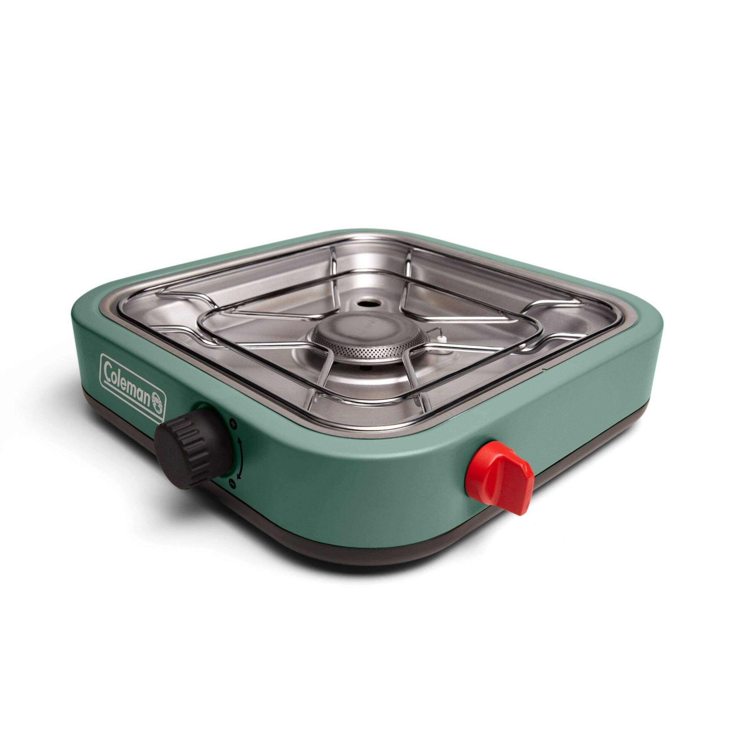 Coleman Cascade 18 Portable 1-Burner Propane Matchless Camping Stove, Hickory Moss Front_Three_Fourths_Angled_Right
