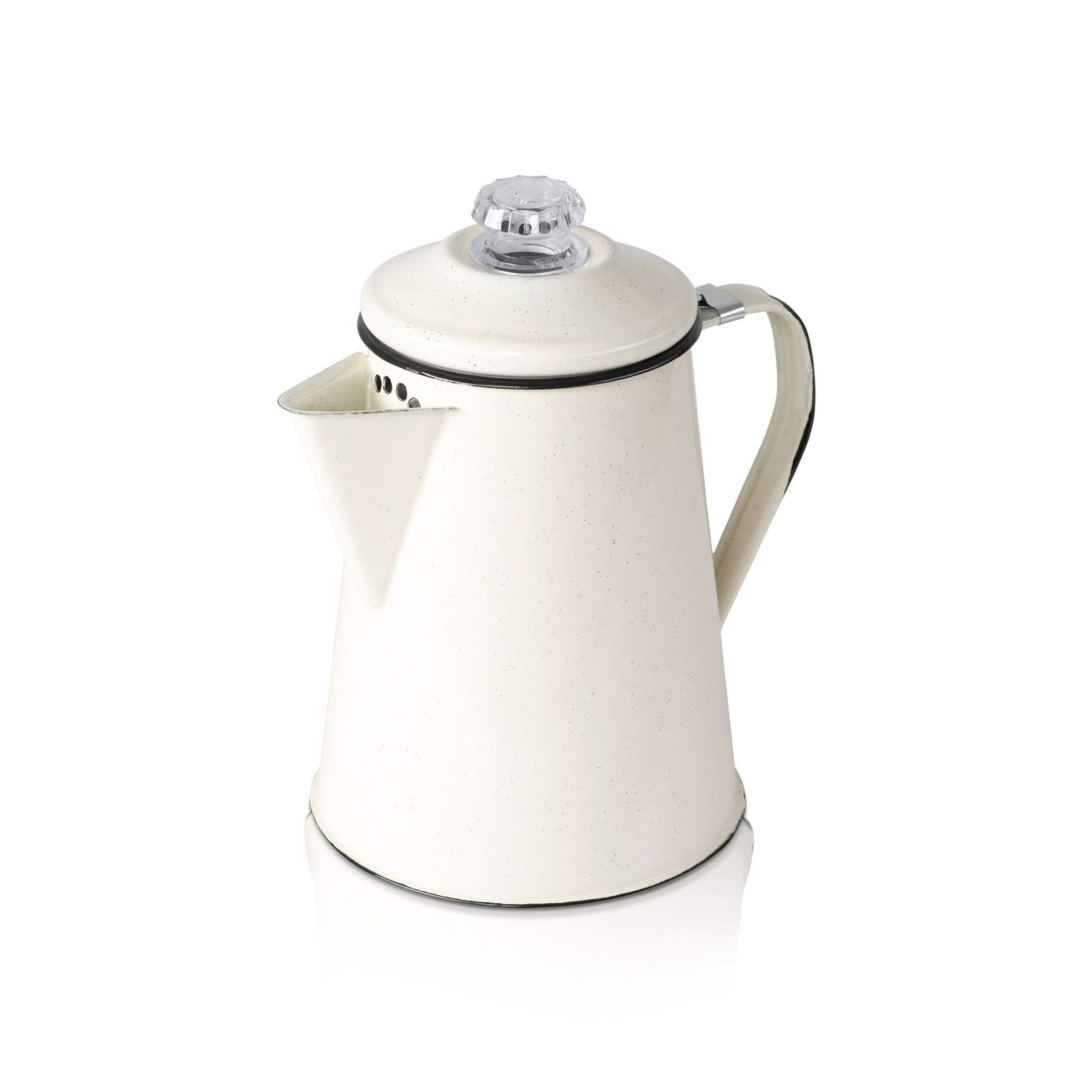 GSI Outdoors Mesa Enamelware Coffee Percolator Pot, Cream Front_Three_Fourths_Angled_Left