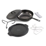 GSI Outdoors Guidecast Cast Iron Outdoor Camping Cookset with Removable Handles, 10-in, Black Composite_or_Mixed