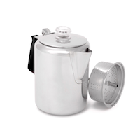 GSI Outdoors Glacier Stainless Steel Coffee Percolator Pot with Silicone Handle, 9-Cup, Grey Composite_or_Mixed