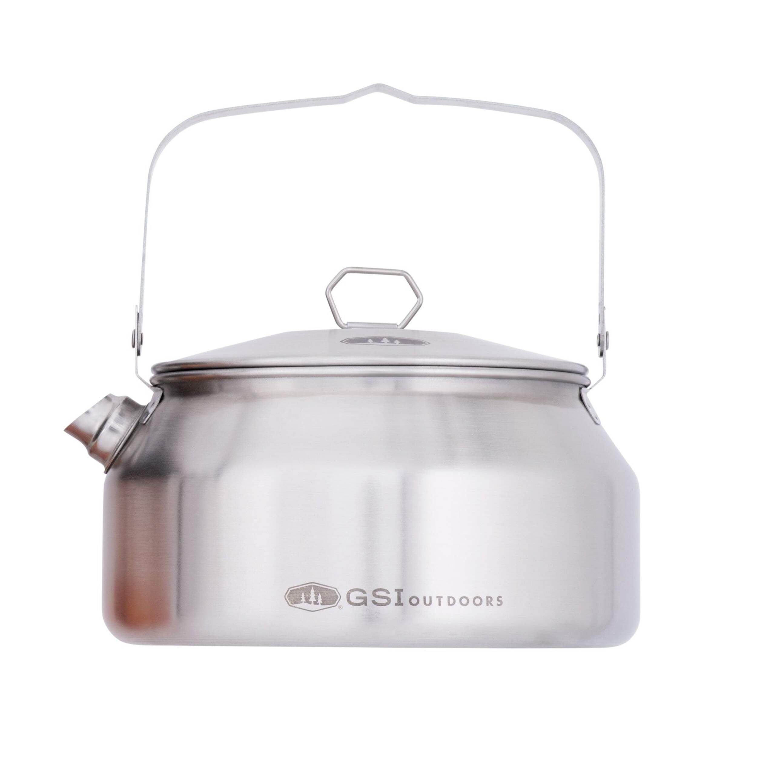 GSI Outdoors Glacier Stainless Steel Traditional Tea Kettle with Folding Handle, 1-qt Side_Left