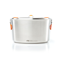 Batterie de cuisine en acier inoxydable GSI Outdoors Glacier avec couvercle passoire, emboîtable, grand Front_Flat