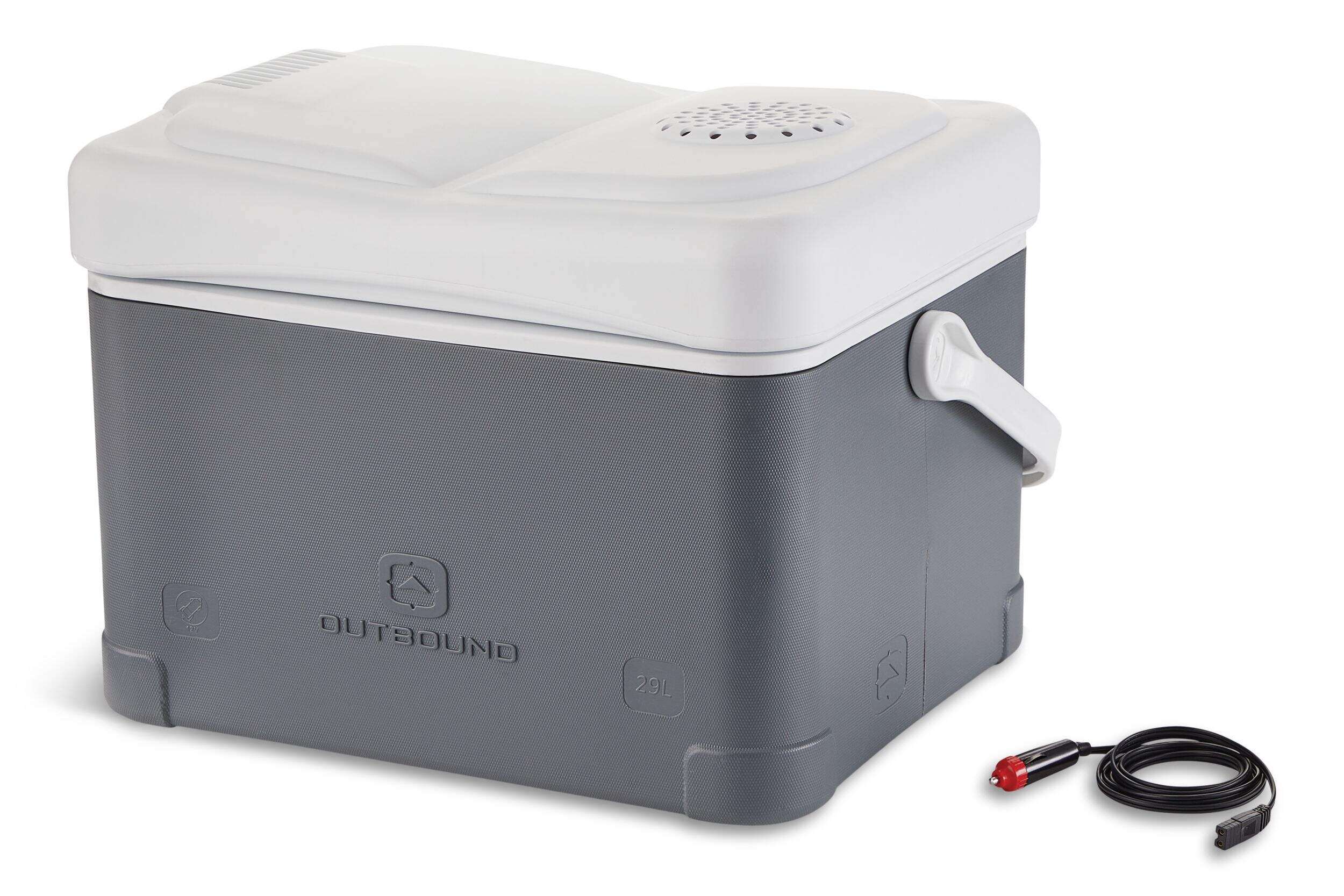 Outbound Powered Hard Cooler with 12V Plug, 29-L, Grey Front_Angled_Left