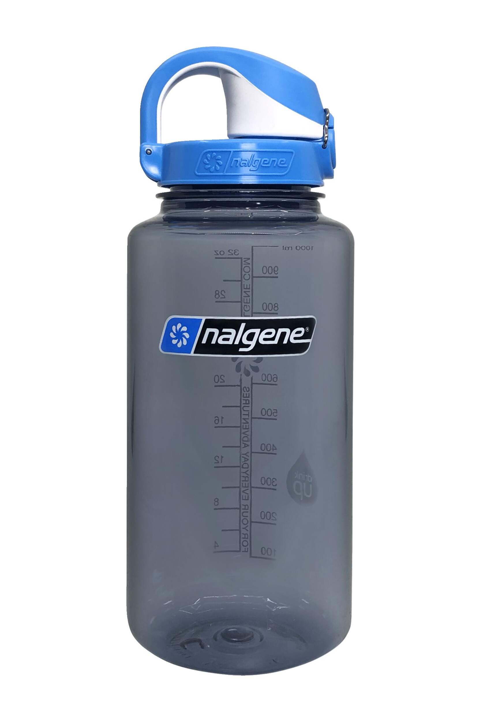 Nalgene On-The-Fly Wide Mouth Water Bottle, Grey with Seaport Cap, 1 L Front_Flat