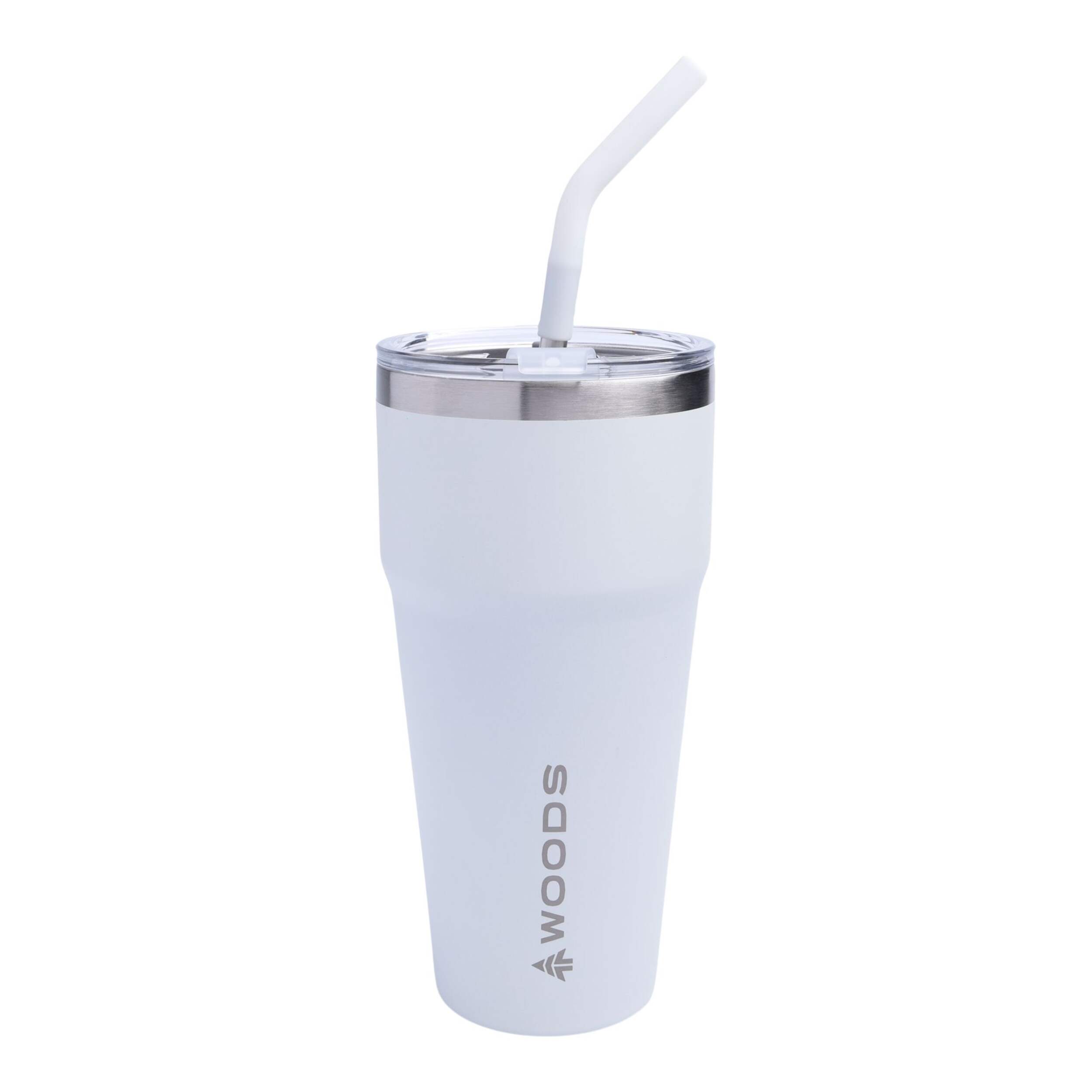 Woods Stackable Insulated Tumbler with Straw, White, 28-oz Front_Flat