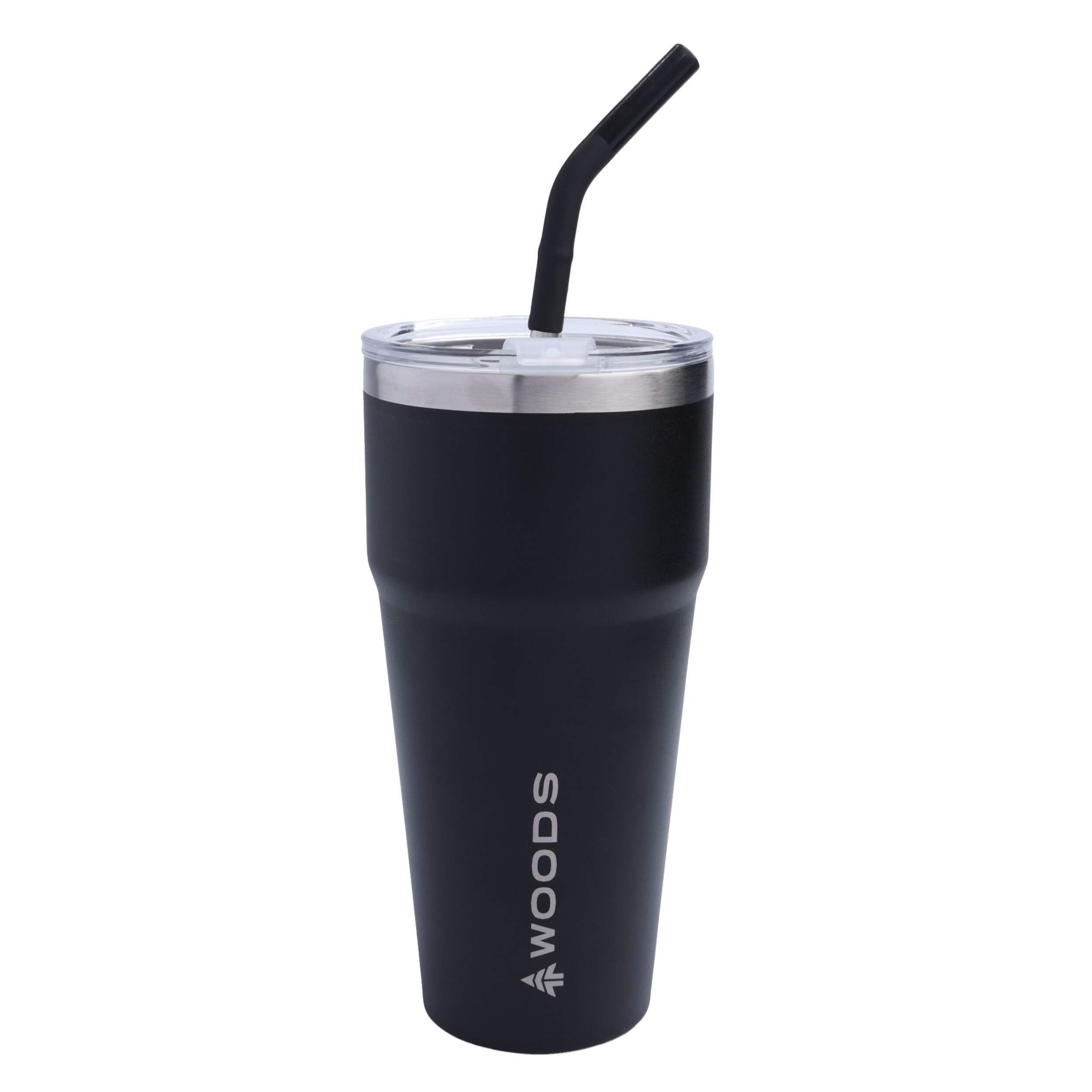 Woods Stackable Insulated Tumbler with Straw, Black, 28-oz Front_Flat