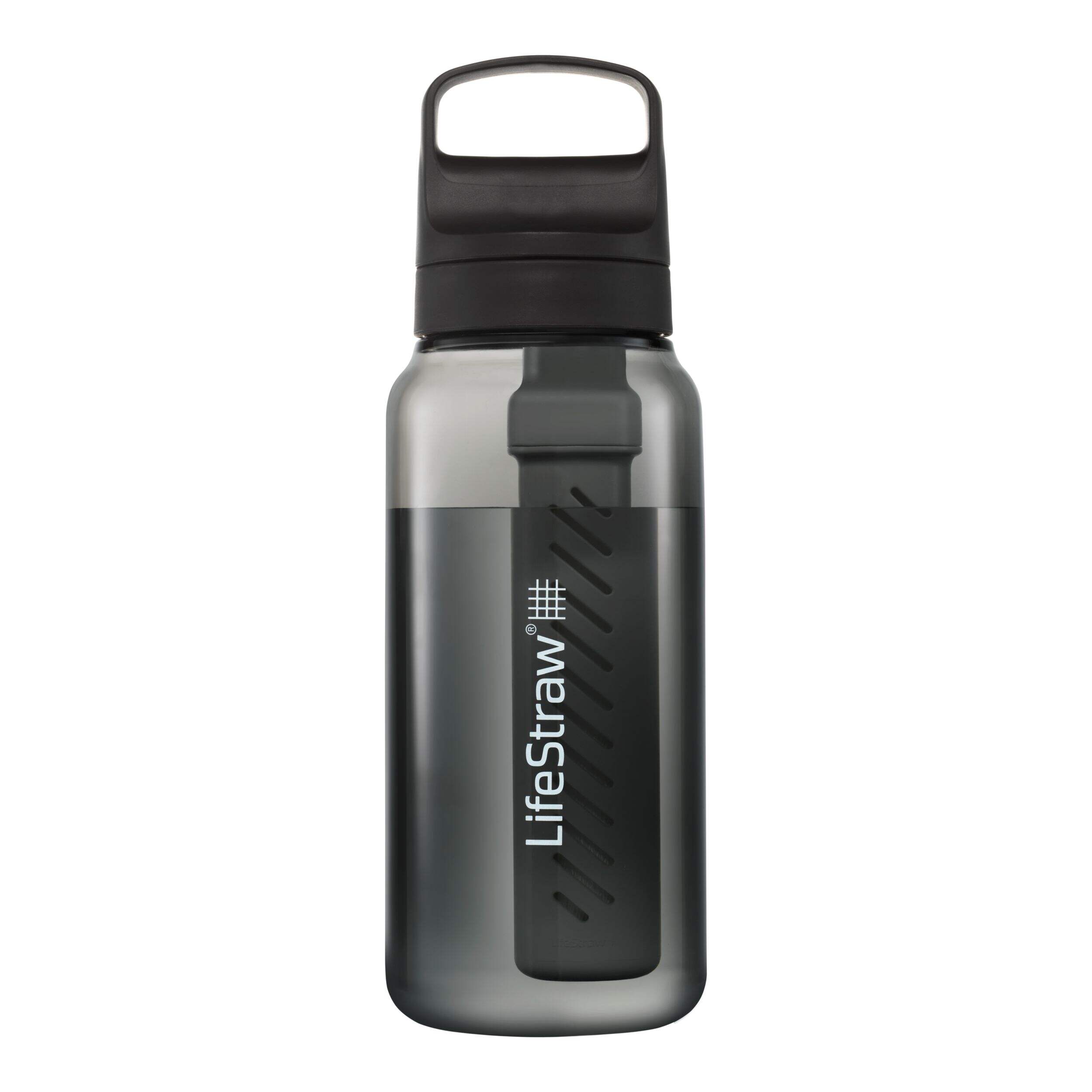 LifeStraw GO Series Water Bottle, 1-L, Black Front_Flat