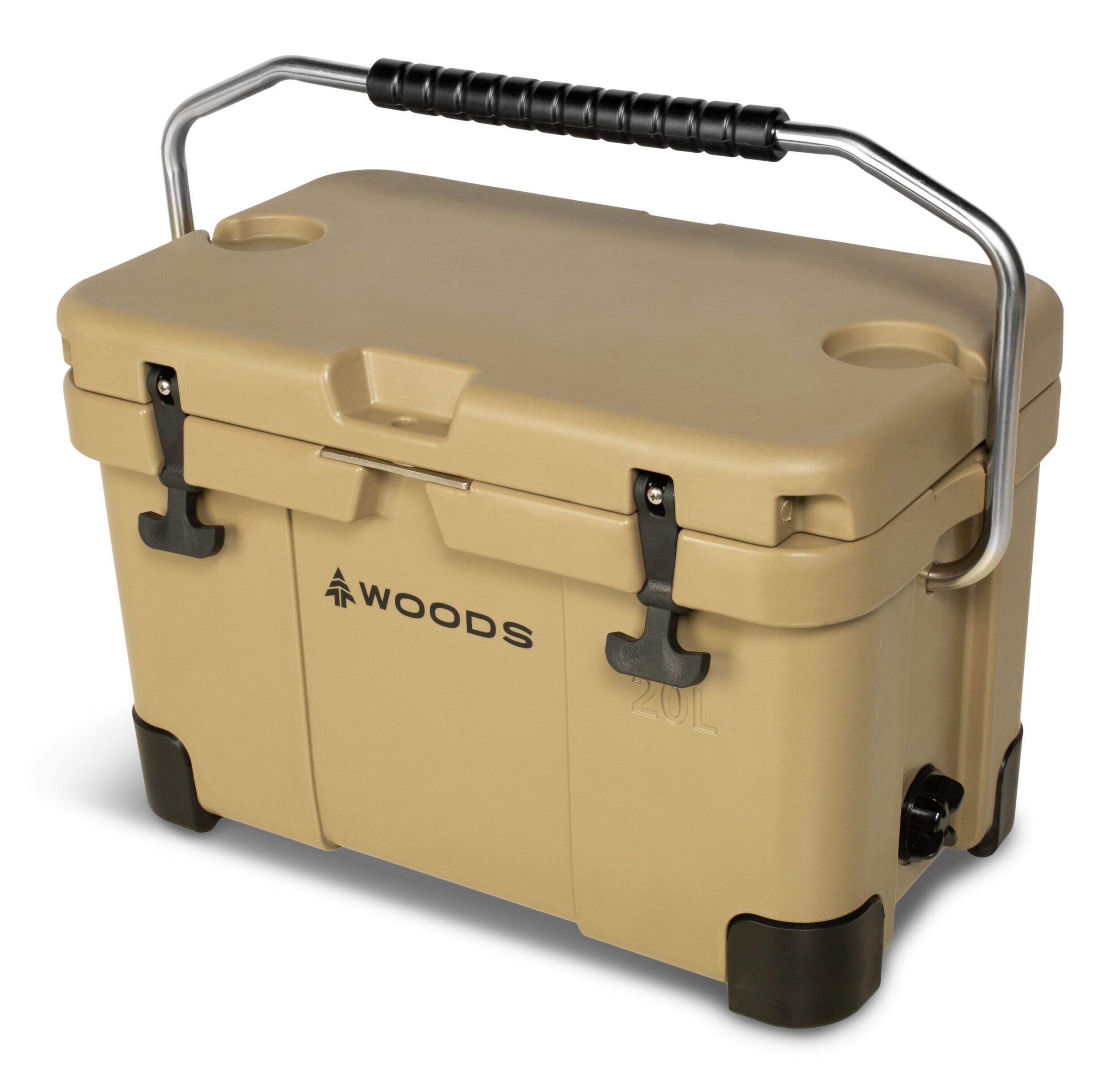 Woods™ ARCTIC Roto-Moulded Cooler with Handle, 20-L, Tan Front_Three_Fourths_Angled_Left