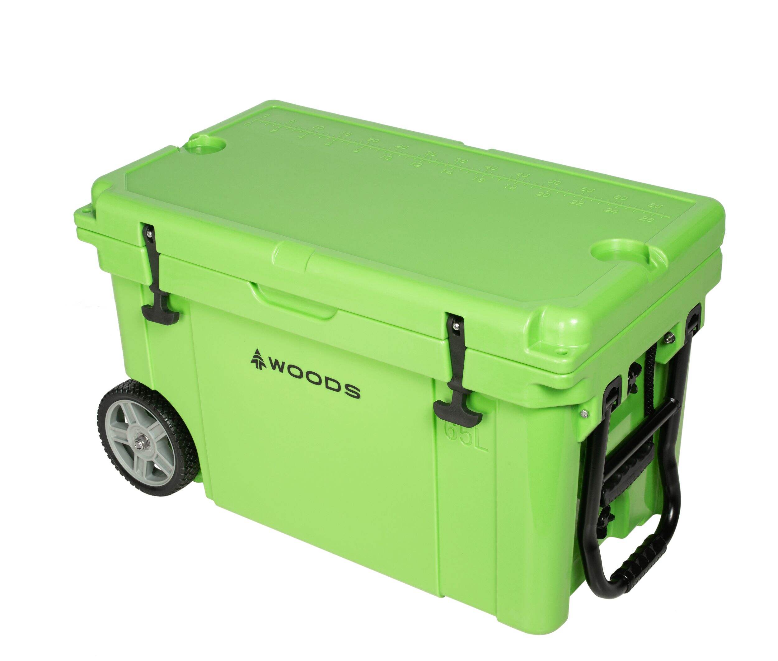 Woods ARCTIC Wheeled Roto-Moulded Cooler with Handle, 65-L, Parrot Green Front_Three_Fourths_Angled_Left