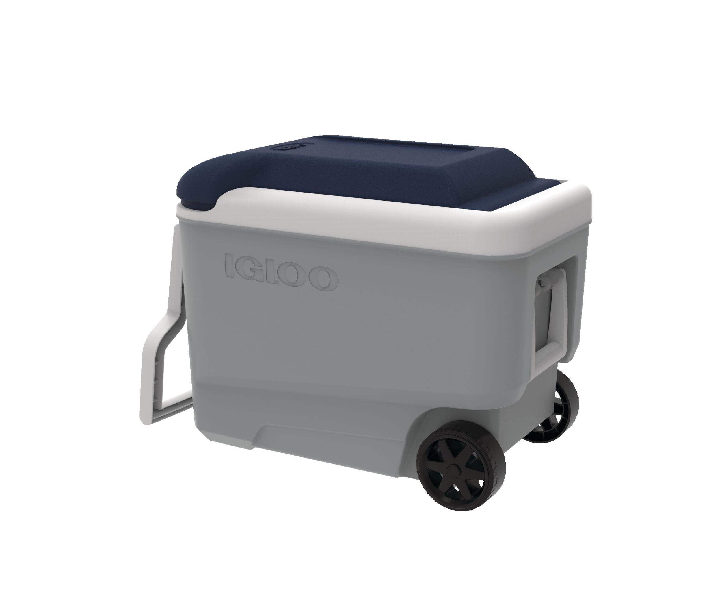 Igloo Maxcold Latitude Roller Cooler, 38-L, Grey/Blue Front_Three_Fourths_Angled_Left