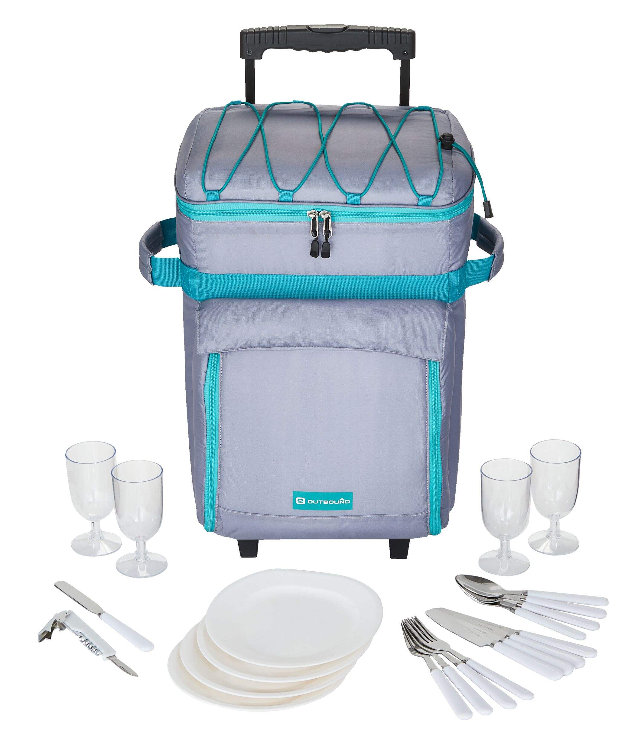 Outbound Wheeled Picnic Cooler, with Handle, 18 Can Capacity, Blue Composite_or_Mixed