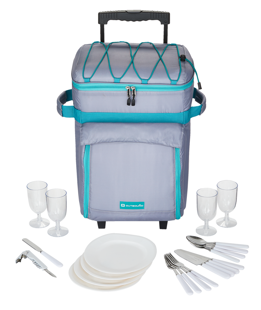 Outbound Wheeled Picnic Cooler, with Handle, 18 Can Capacity, Blue