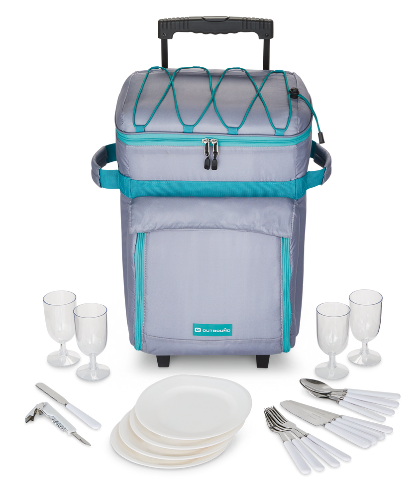 Outbound Wheeled Picnic Cooler, with Handle, 18 Can Capacity, Blue