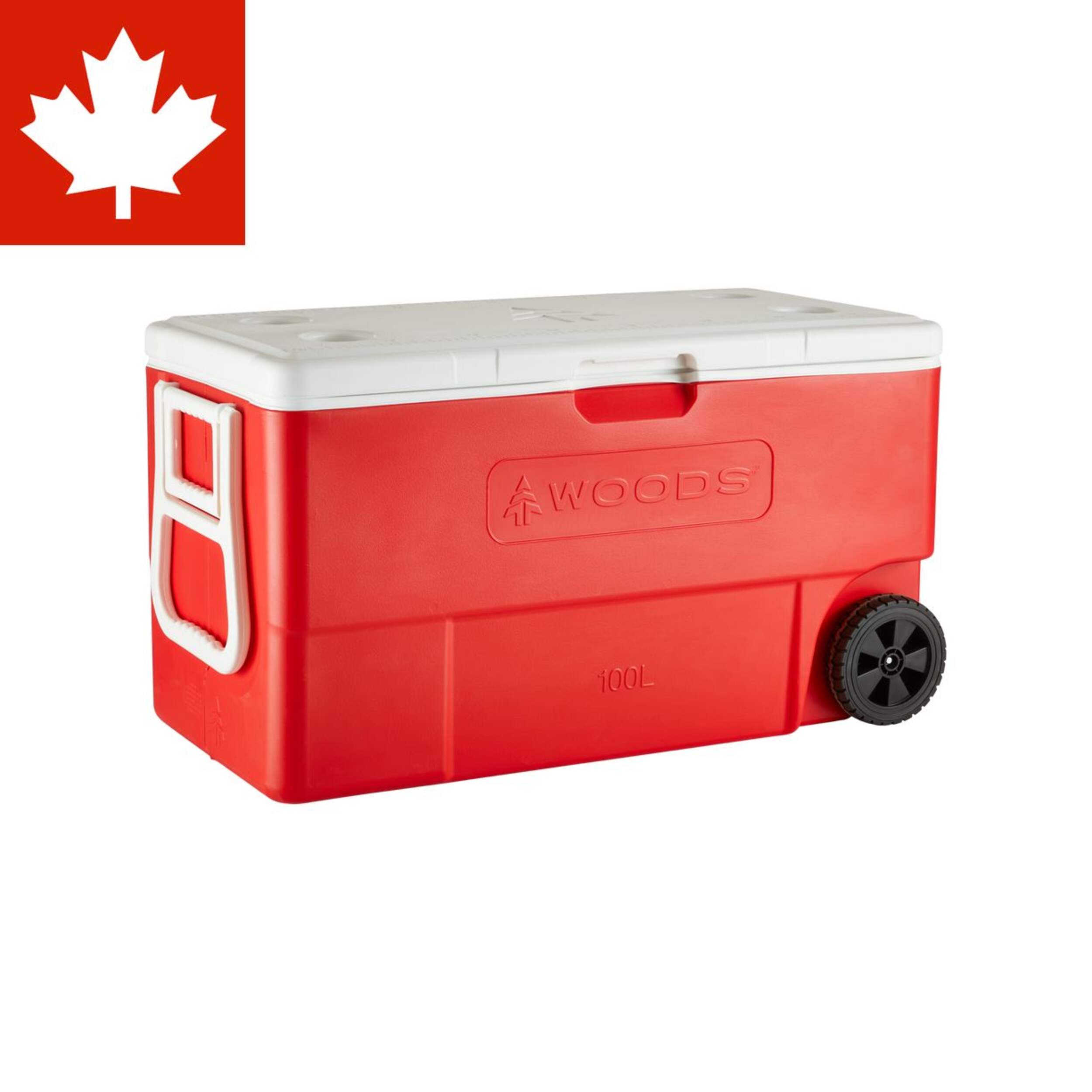 Woods™ Boreal 100 Wheeled Camping Cooler, 130-Can Capacity, 100-L Front_Three_Fourths_Angled_Right