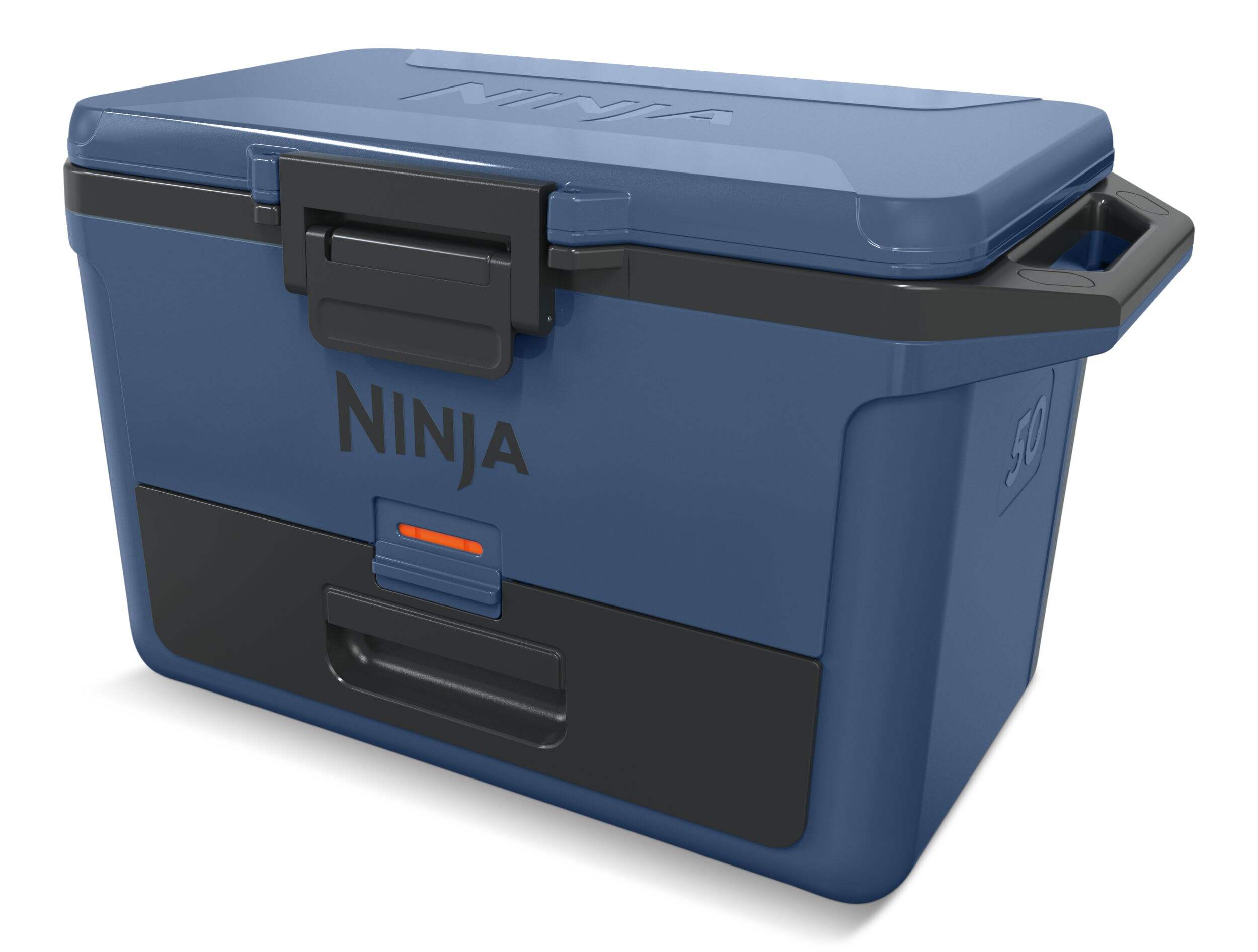 Ninja FrostVault™ 50-Quart Portable Hard Cooler with DryChill™ Drawer, Blue, 47-L Front_Three_Fourths_Angled_Left