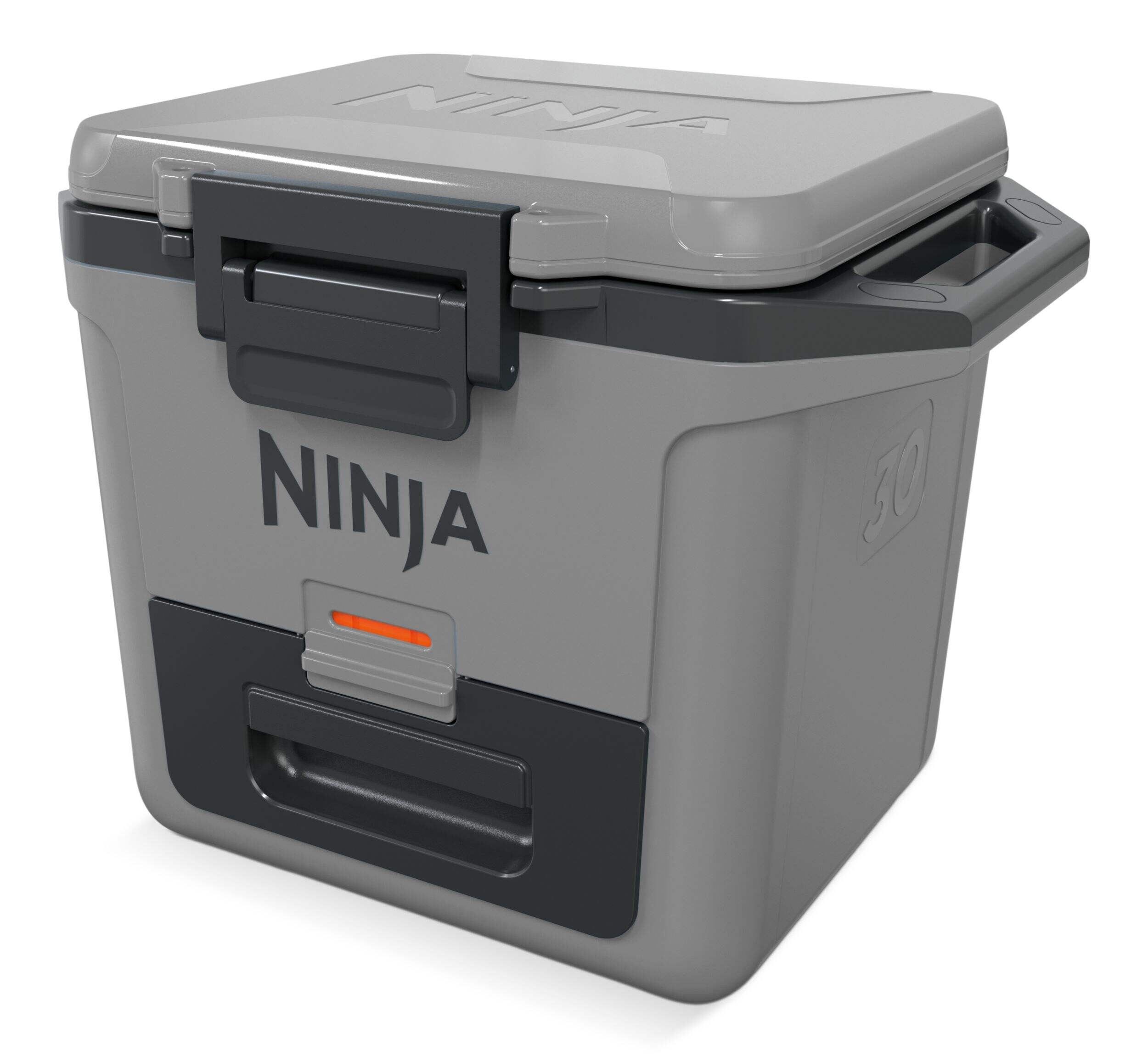 Ninja FrostVault™ 30-Quart Portable Hard Cooler with DryChill™ Drawer, 28-L, Grey Front_Three_Fourths_Angled_Left