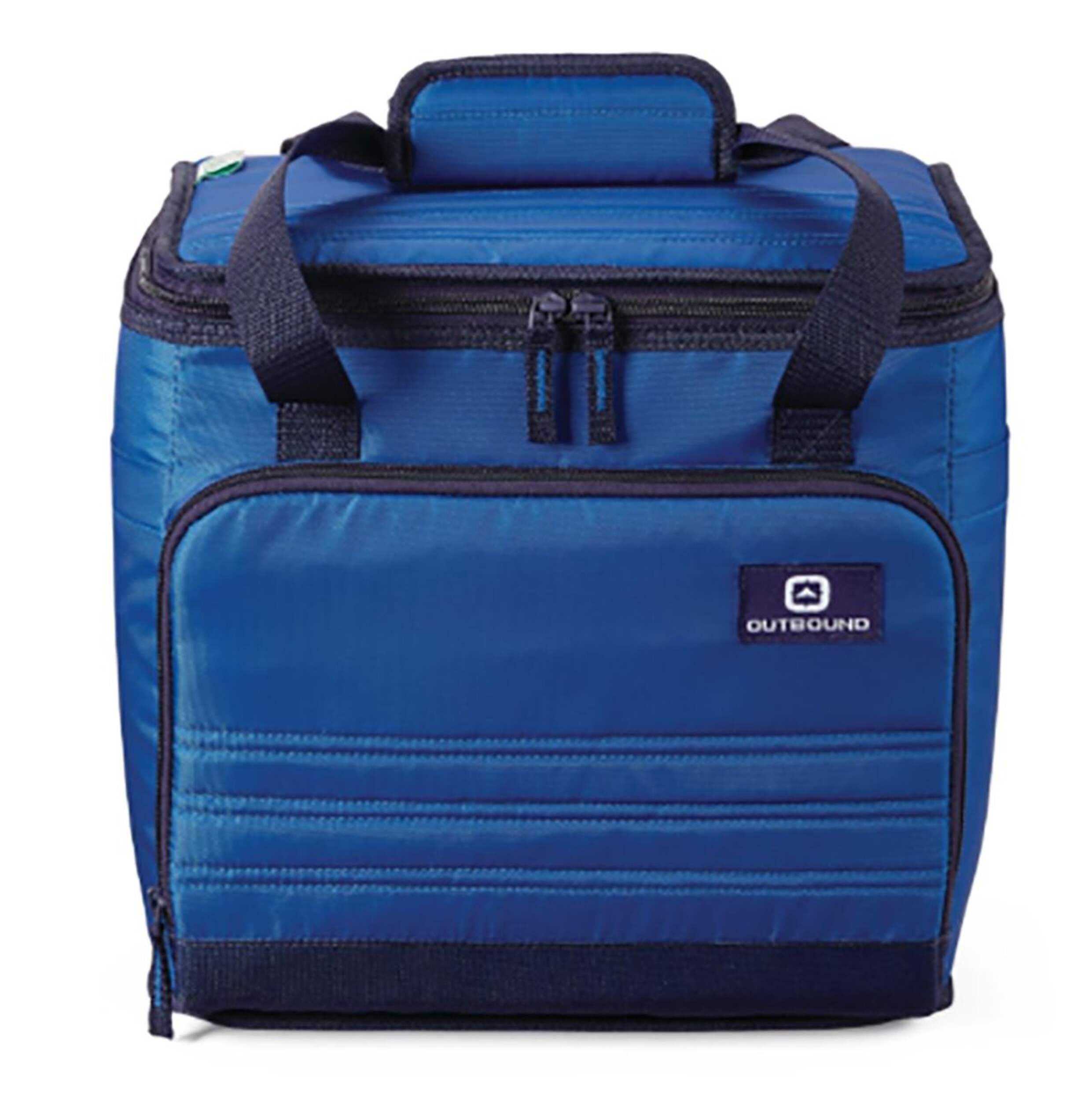 Glacière souple isotherme recyclée Outbound Renew, capacité de 24 canettes, 17 L, bleu Front_Elevated