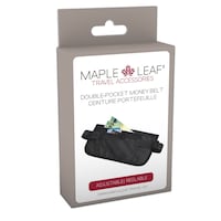 Maple Leaf Double Pocket Money Belt for Travel, Pouch For Cash, Cards, Passport & Phone Front_Flat