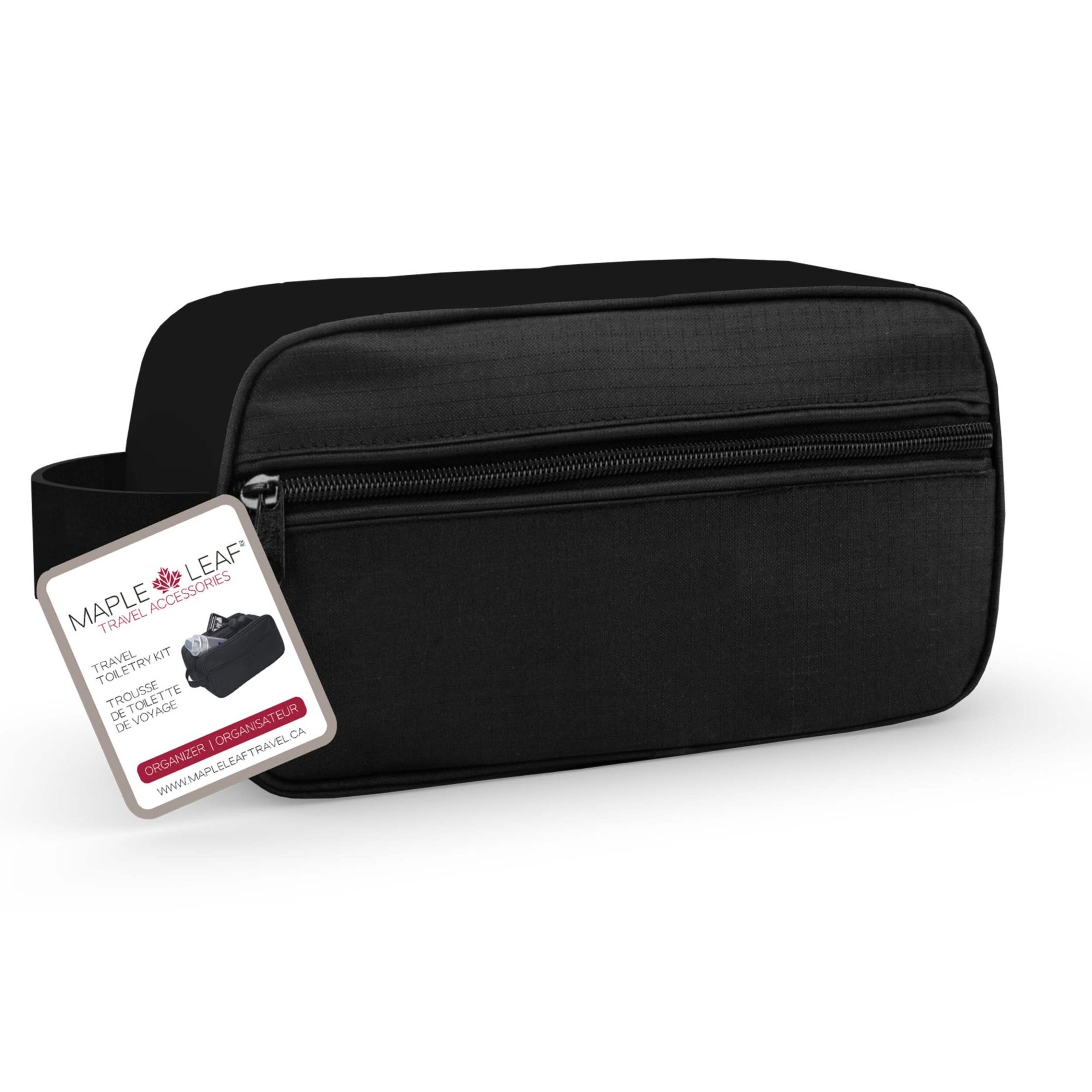 Maple Leaf Leak-Resistant Travel Toiletry Kit Shaving Bag w/ 3 Compartments Front_Angled_Right