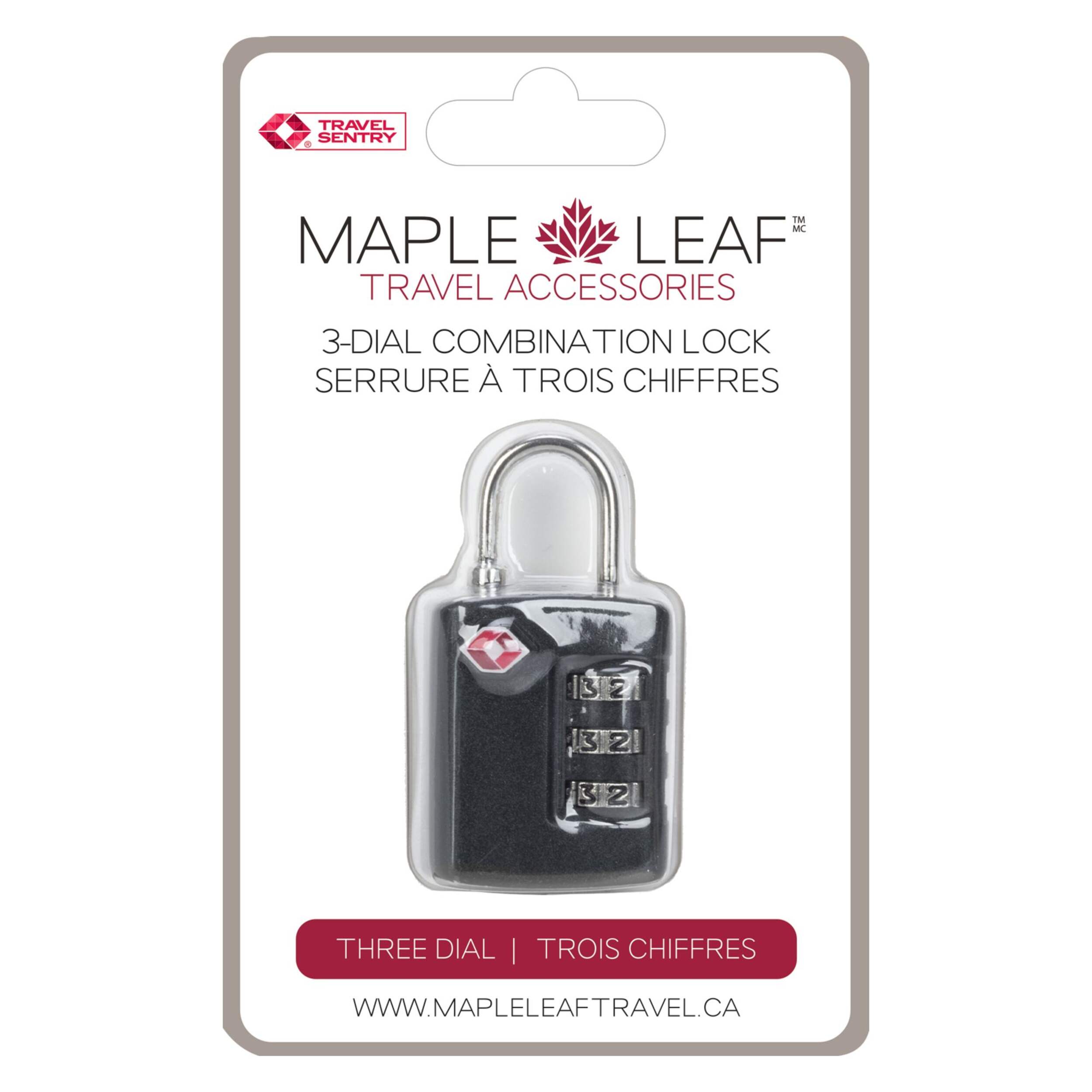 Maple Leaf Travel Sentry TSA-Approved 3-Dial Combination Luggage/Suitcase Lock Front_Flat