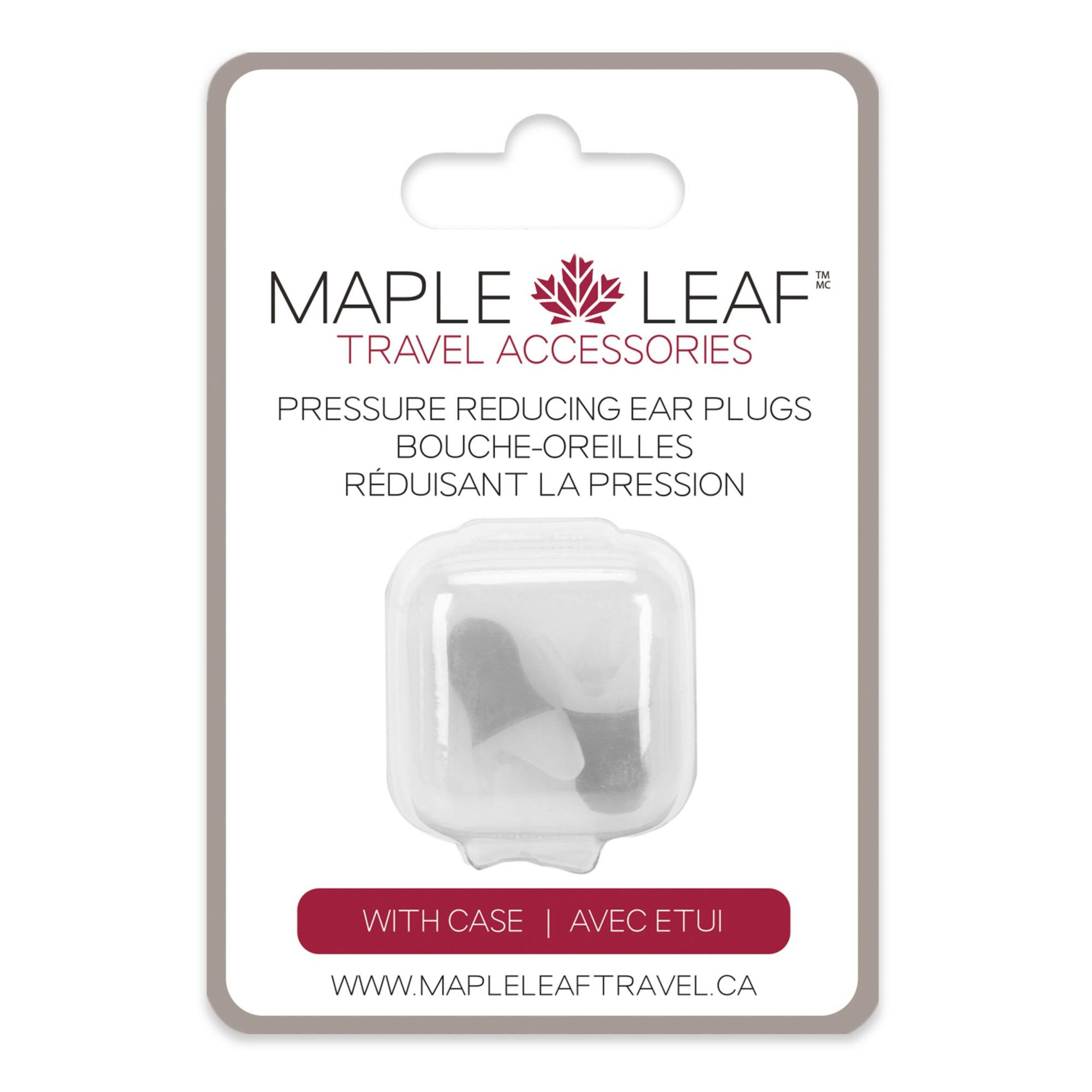 Maple Leaf Pressure-Reducing & Noise-Cancelling Travel Ear Plugs w/ Storage Case Front_Flat