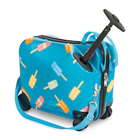 Outbound Kids Ride-On Luggage Suitcase, Blue-Pattern, 18-in Front_Three_Fourths_Angled_Right