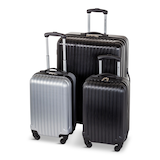 Outbound 3-Piece Hardside Spinner Wheeled Travel Luggage Suitcase Set with Carry On, Black/Silver Front_Angled_Left
