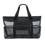 Maple Leaf Multi-Pocket Mesh Tote Bag, Polyester, Black Front_Flat