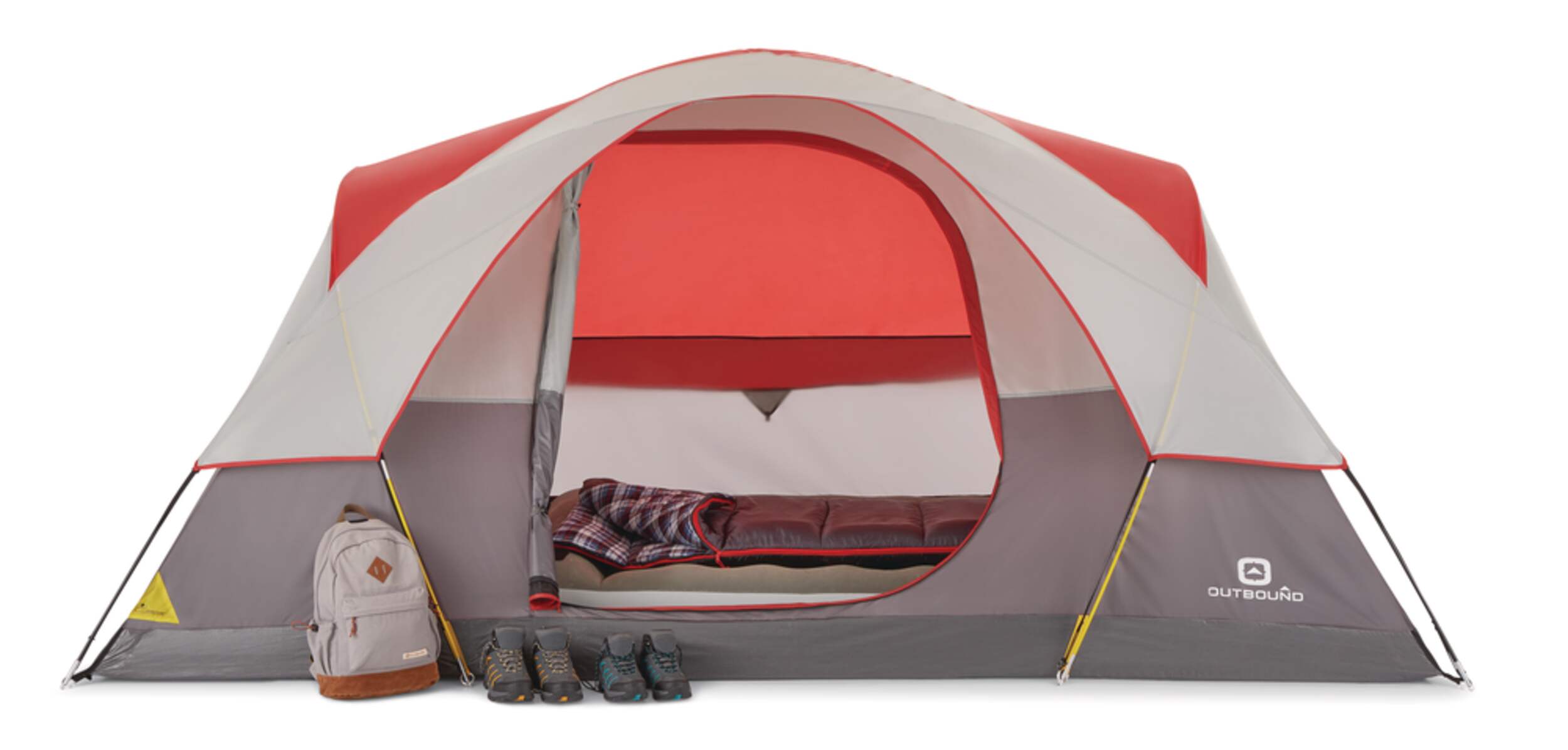 Outbound 3Season, 6Person Long Camping Dome Tent w/ Rain Fly, Gear