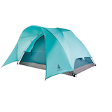 Woods Creekside 3-Season, 4-Person Camping Dome Tent with Awning, Rain Fly & Carry Bag Front_Angled_Left