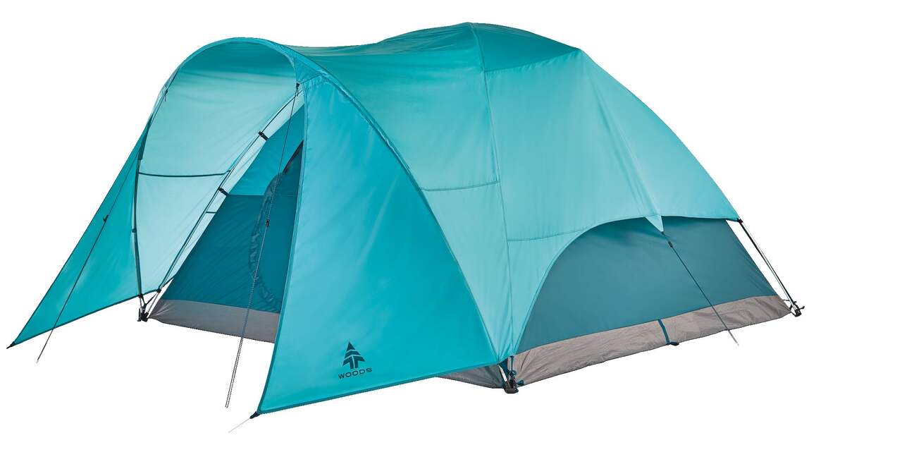 Woods Creekside 3-Season, 6-Person Camping Dome Tent w/ Canopy/Awning, Rain  Fly & Carry Bag