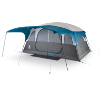 Woods Klondike 3-Season, 10-Person Camping Cabin Tent w/ Canopy/Awning, 2-Room Divider, Rain Fly & Carry Bag Front_Angled_Left