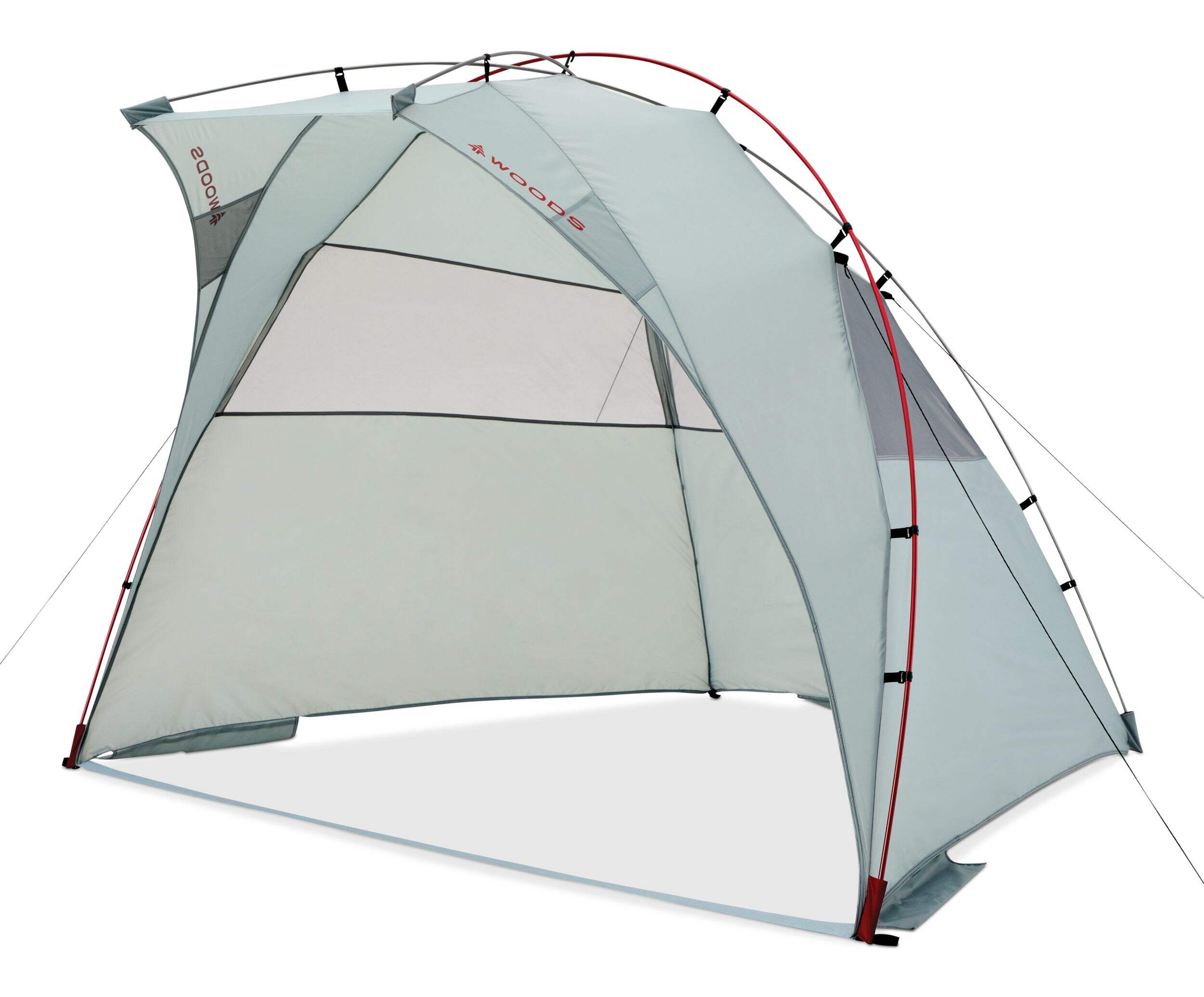 Woods HIDEOUT Trail & Sun Shelter, Portable Pop-Up Sun and Rain Protection, Fits 2 Chairs Front_Three_Fourths_Angled_Left