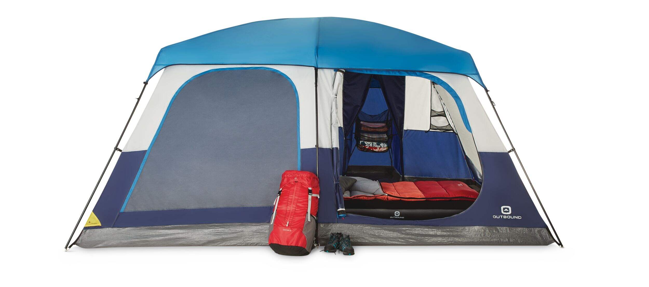Outbound Big Window 6-Person Easy Set Up Camping Cabin Tent with Rain Fly Front_Angled_Left