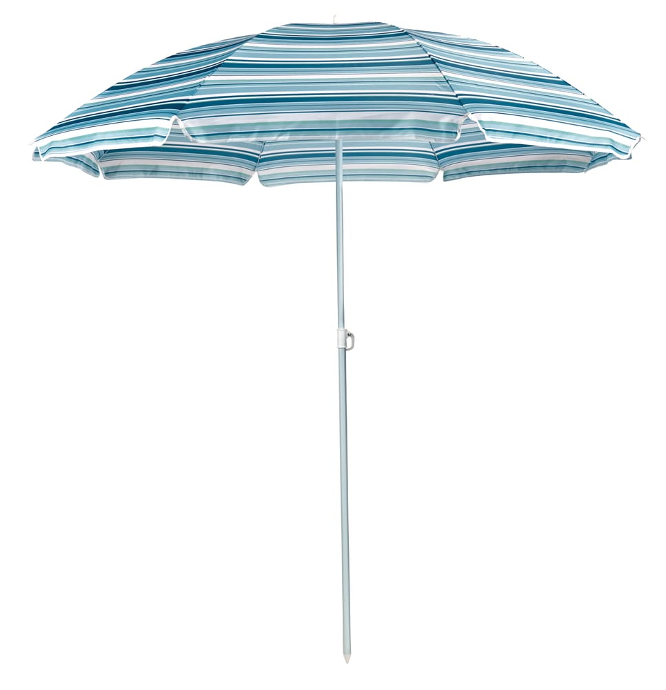 Outbound Portable Striped Sun Shade Beach Umbrella w/ Pointed Sand Pole