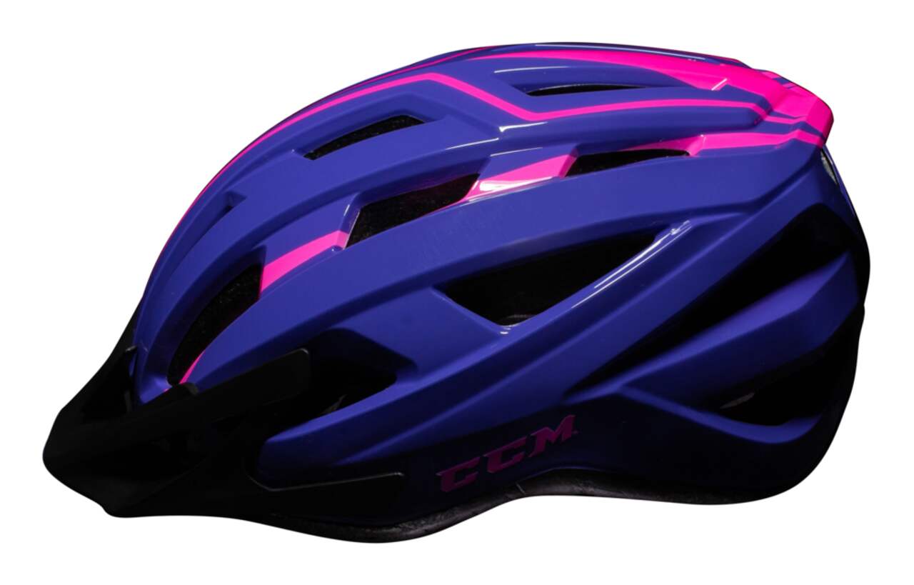CCM Ascent Youth Bike Helmet w Adjustable Straps Removable Visor Purple Ages 8