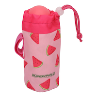 Supercycle Aluminum Kids' Bike Water Bottle w/Cage/Holder, BPA Free, Pink, 400-mL
