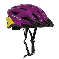 Supercycle Pursuit Bike Helmet, Youth, Purple/Yellow Front_Three_Fourths_Angled_Right