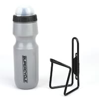 Supercycle Wide Mouth Self-Sealing Bike Water Bottle w/Cage/Holder, BPA Free, Silver, 21-oz