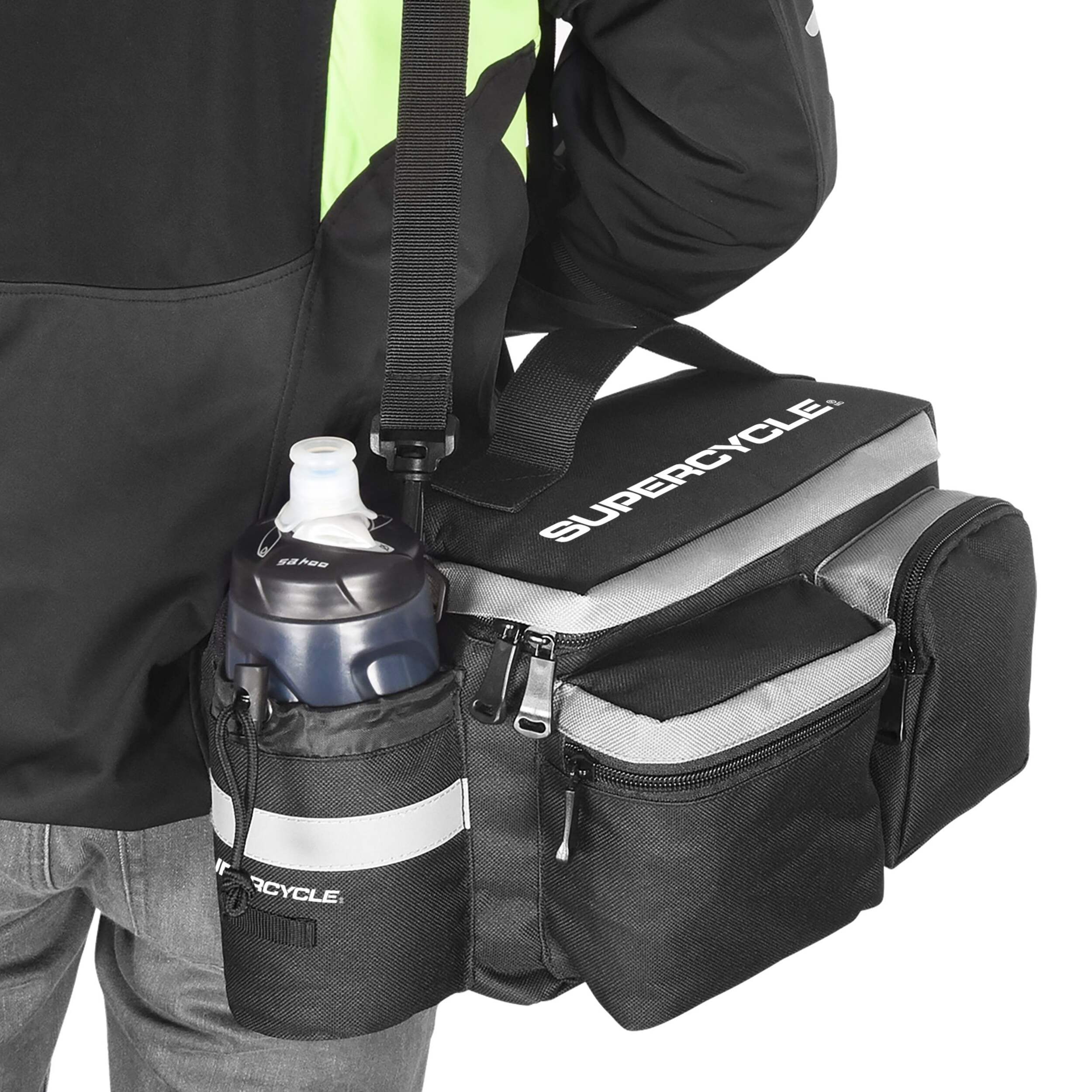 Supercycle Rack Top Bike Bag w/Aluminum Foil & Reflective Strip, 8L, Black Front_Three_Fourths_Angled_Right