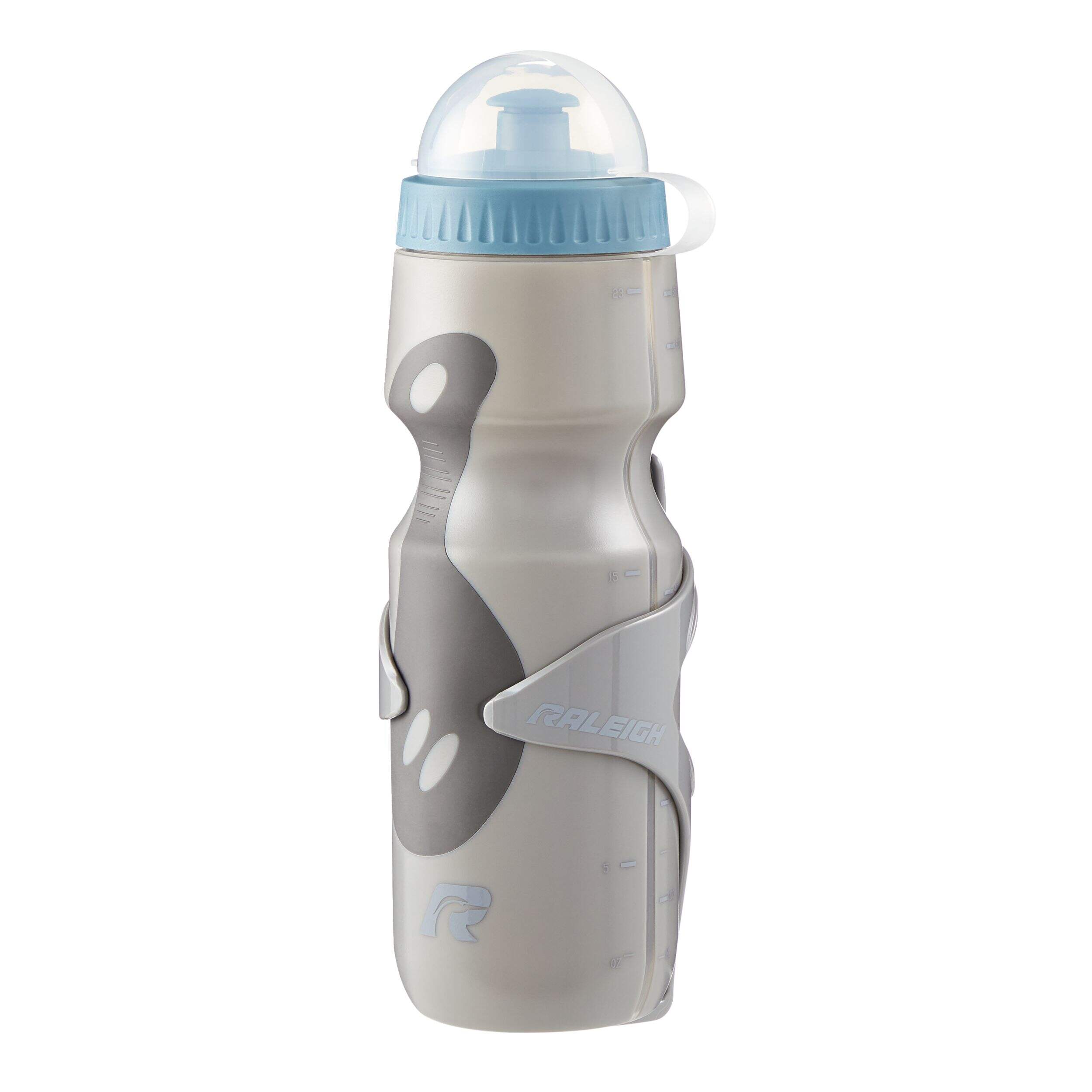 Raleigh Lightweight Bike Water Bottle w/Cap & Cage/Holder, BPA Free, Grey, 22-oz Front_Three_Fourths_Angled_Left