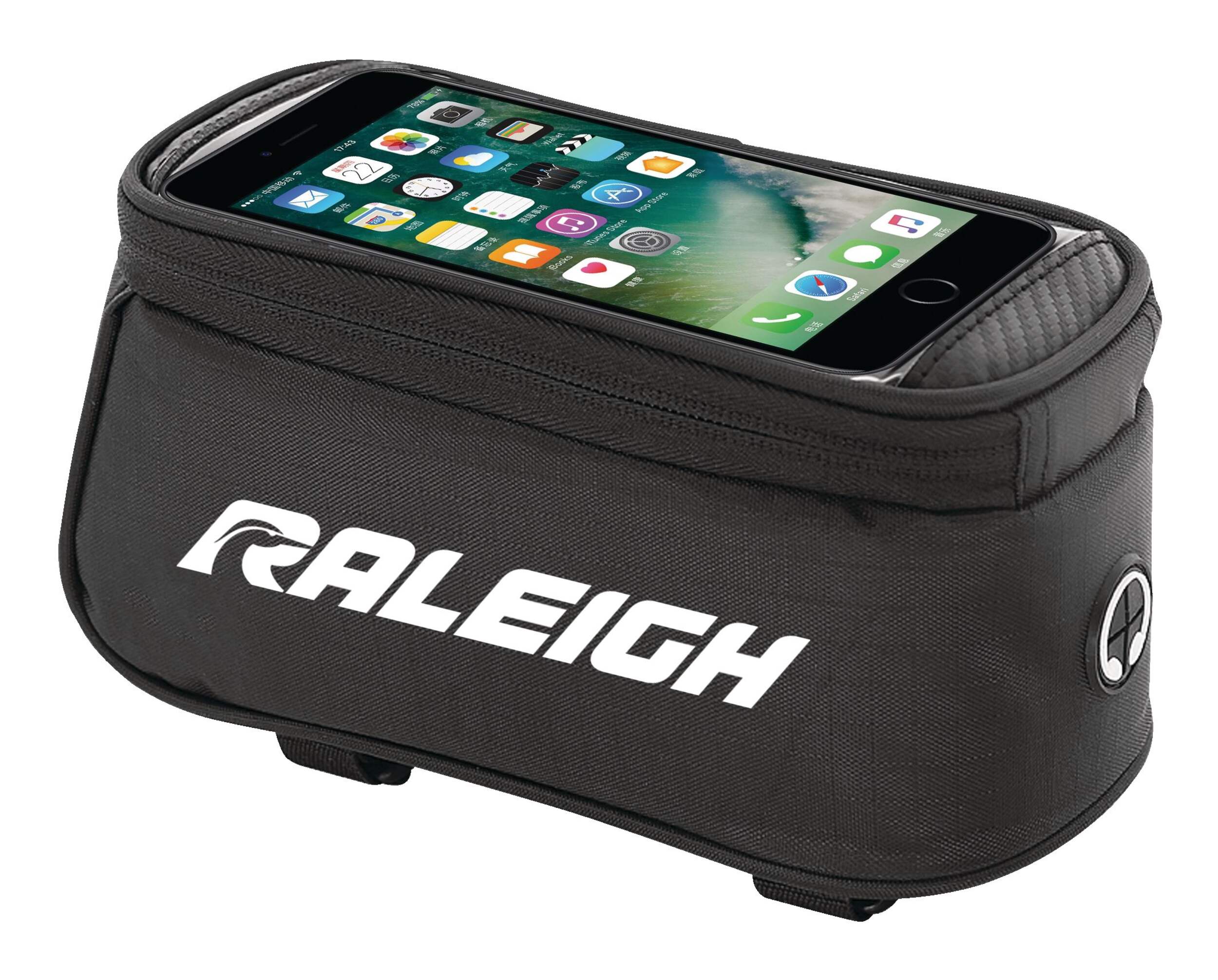 Raleigh Bike Phone Bag For Phones Up to 6.5-in, Touchscreen Enabled, Black Front_Three_Fourths_Angled_Left