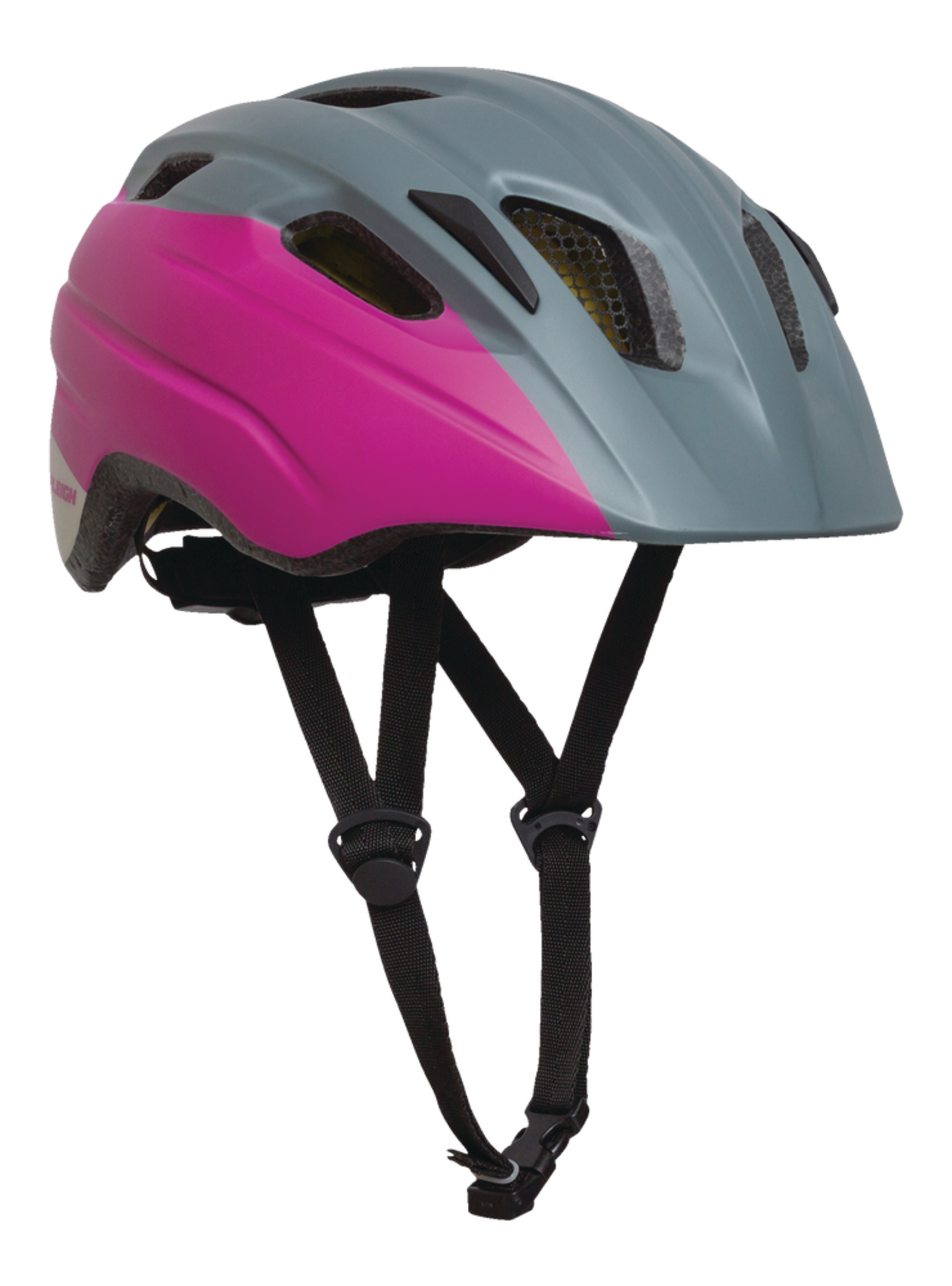 Raleigh Venture MIPS Bike Helmet, Youth, Grey/Pink Front_Three_Fourths_Angled_Right