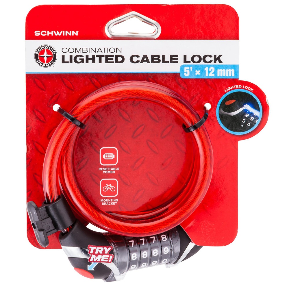 Schwinn Steel Braided Combination Light Cable Bike Lock, 5ft