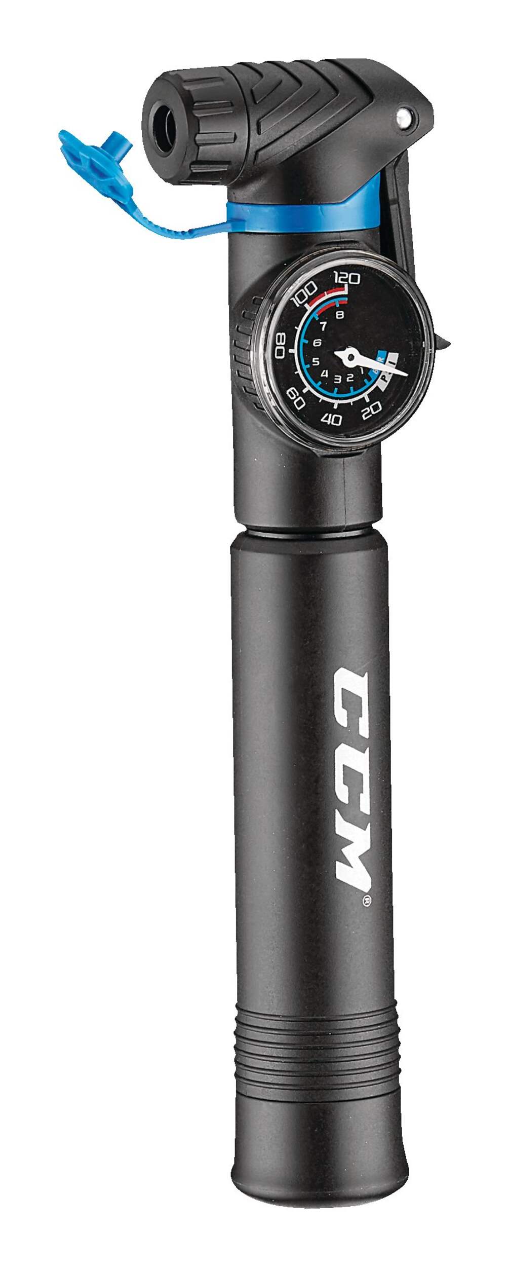 CCM 2-Stage Bike Frame Pump w/Gauge & Mounting Bracket For Schrader & Presta Valves Head Front_Angled_Left