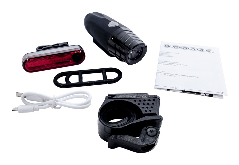 Supercycle Front & Rear LED Bike Light Set w/USB Cable, 2pk Canadian