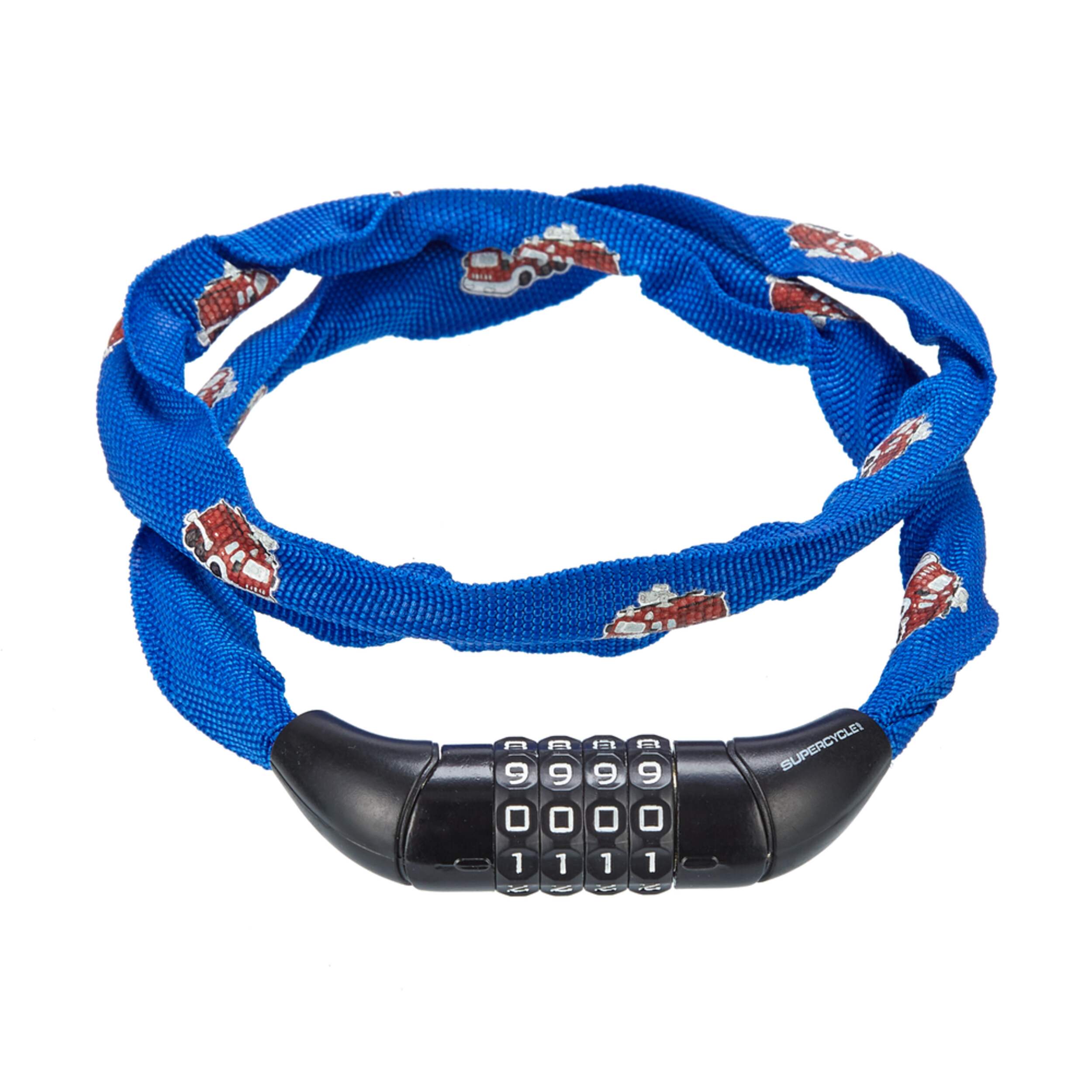 Supercycle Steel Kids' Bike Chain Lock w/Resettable 4-Digit Dial Combination, Blue, 2.1-in Overhead_Flat
