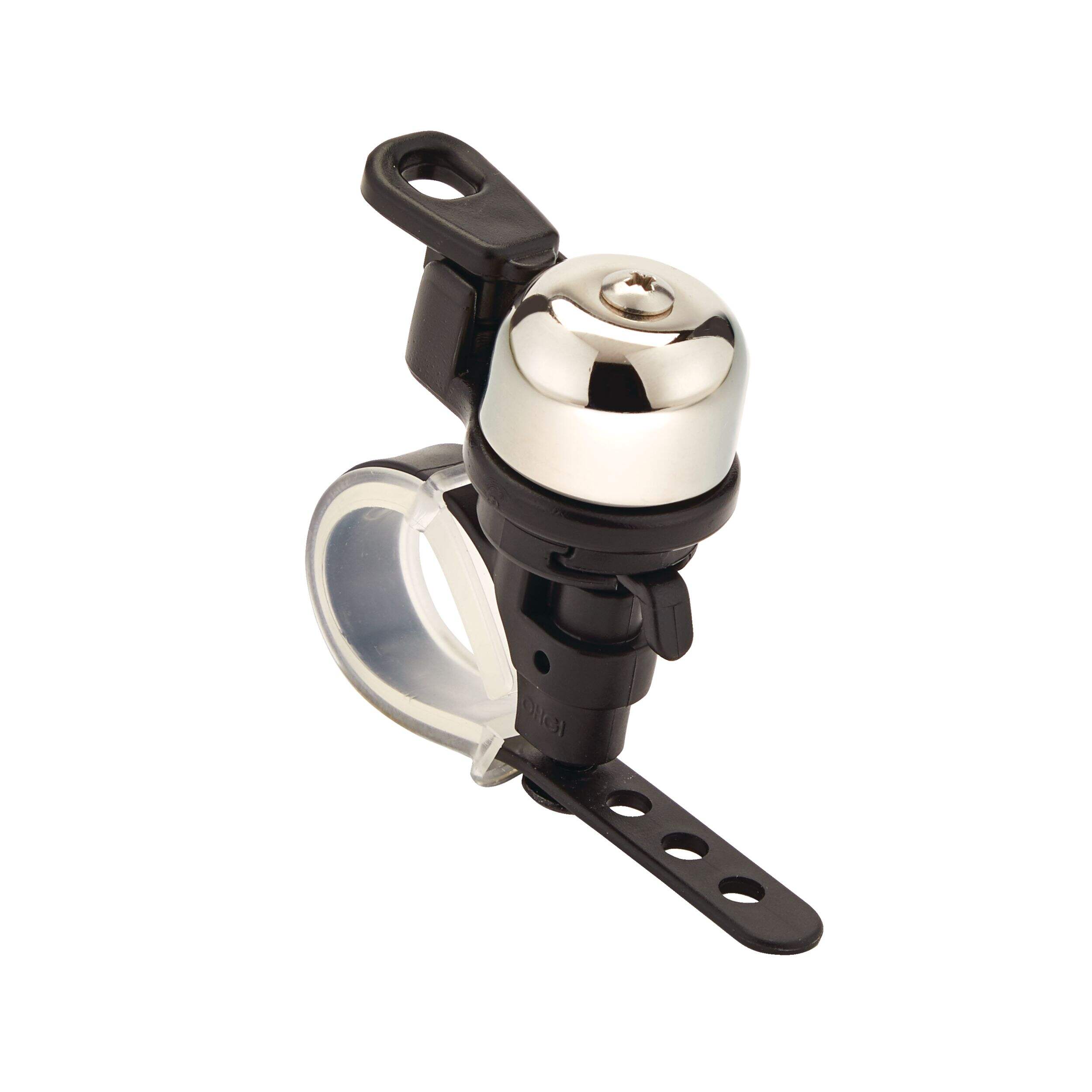 CCM Compact Rotatable Clapper Handlebar Bike Bell w/Adjustable Strap, Black Overhead_Plunge