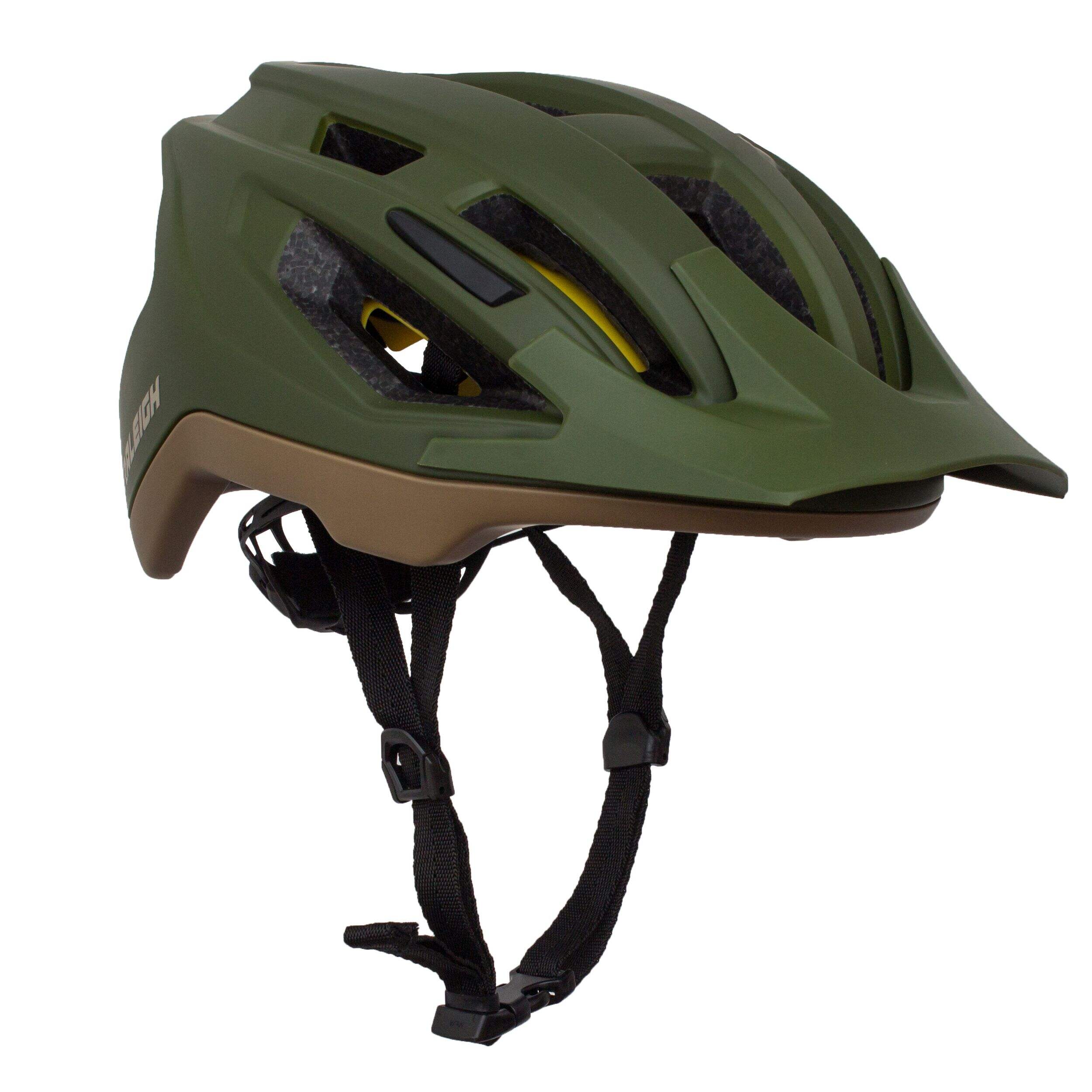 Raleigh Meridian MIPS Youth Mountain Bike Helmet, Green Front_Three_Fourths_Angled_Right