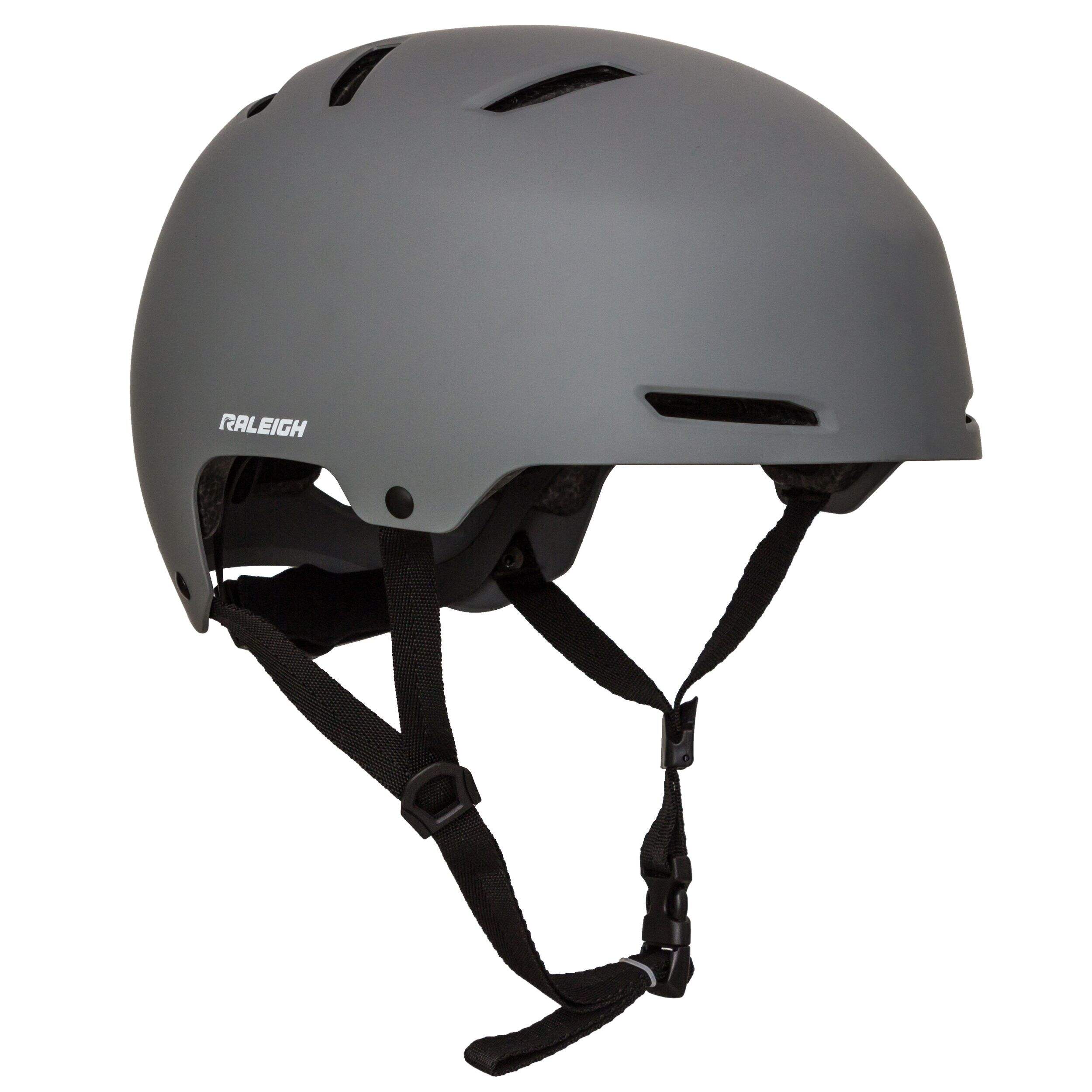 Raleigh Shuttle Adult Bike Helmet with ABS Shell & Cooling Vents, Grey Front_Three_Fourths_Angled_Right